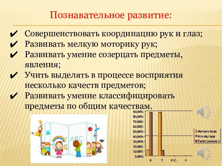 Познавательное развитие: Совершенствовать координацию рук и глаз; Развивать мелкую моторику рук;