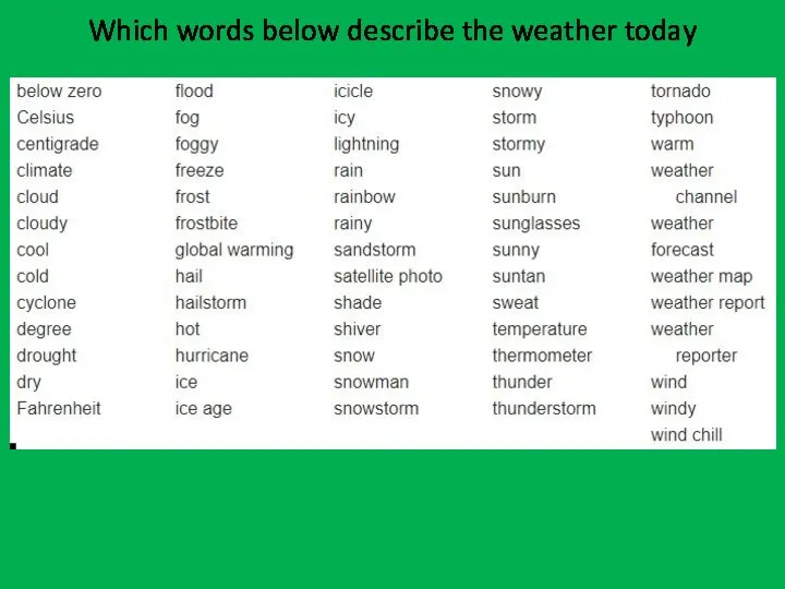 Which words below describe the weather today