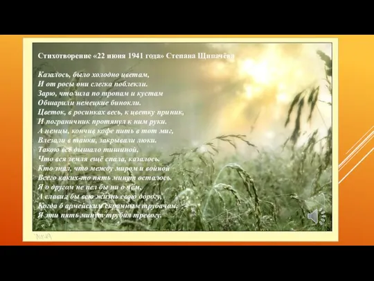 Стихотворение «22 июня 1941 года» Степана Щипачёва Казалось, было холодно цветам,