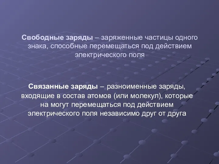 Свободные заряды – заряженные частицы одного знака, способные перемещаться под действием