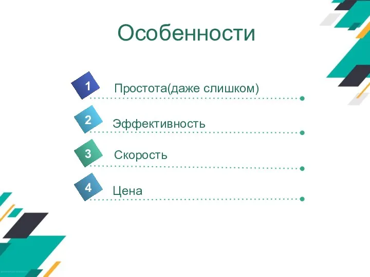 4 Эффективность 1 2 3 Скорость Особенности Простота(даже слишком) Цена