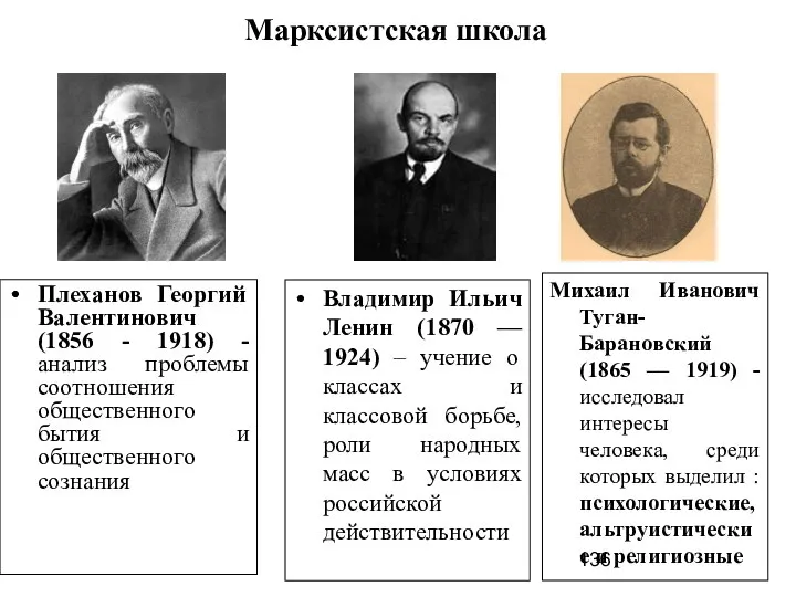 Марксистская школа Плеханов Георгий Валентинович (1856 - 1918) -анализ проблемы соотношения