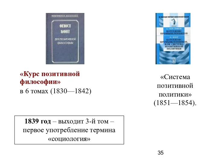 «Курс позитивной философии» в 6 томах (1830—1842) «Система позитивной политики» (1851—1854).