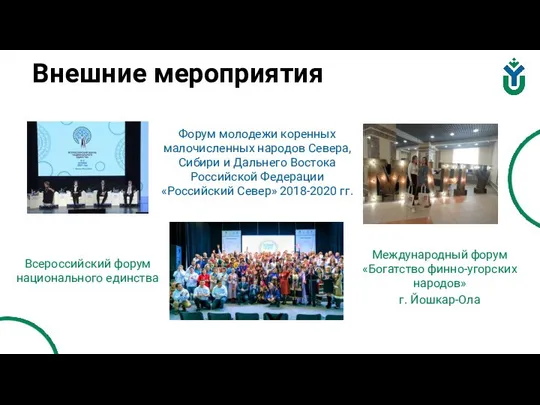 Внешние мероприятия Международный форум «Богатство финно-угорских народов» г. Йошкар-Ола Всероссийский форум