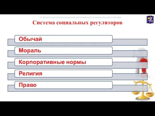 Система социальных регуляторов УО «БЕЛОРУССКИЙ ТОРГОВО-ЭКОНОМИЧЕСКИЙ УНИВЕРСИТЕТ ПОТРЕБИТЕЛЬСКОЙ КООПЕРАЦИИ»