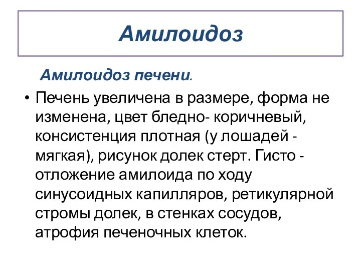 Амилоидоз Амилоидоз печени. Печень увеличена в размере, форма не изменена, цвет