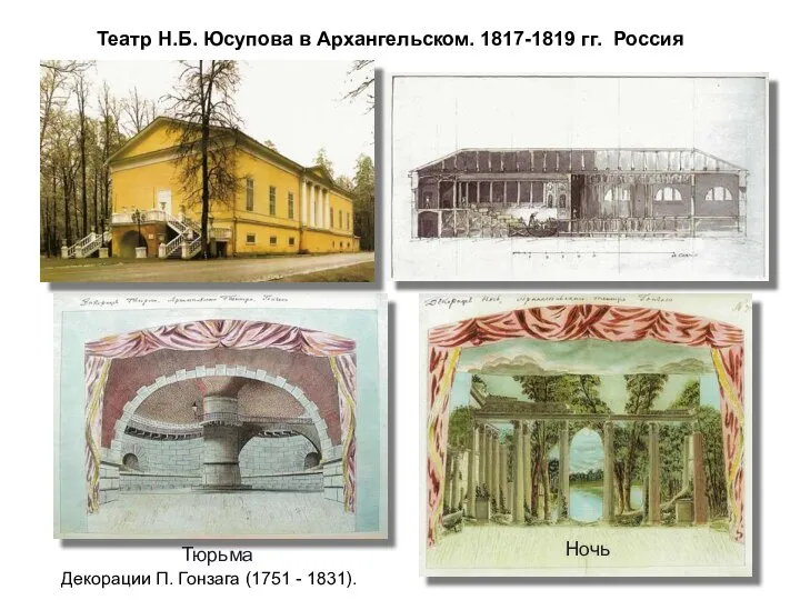 Театр Н.Б. Юсупова в Архангельском. 1817-1819 гг. Россия Декорации П. Гонзага (1751 - 1831). Ночь Тюрьма