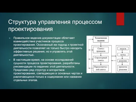 Структура управления процессом проектирования Правильное ведение документации облегчает взаимодействие участников процесса