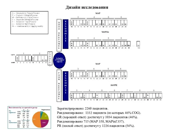 Зарегистрировано: 2260 пациентов. Рандомизировано: 1332 пациента (из которых 46% COG). GR