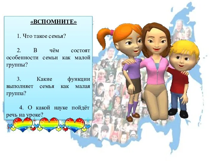 «ВСПОМНИТЕ» 1. Что такое семья? 2. В чём состоят особенности семьи