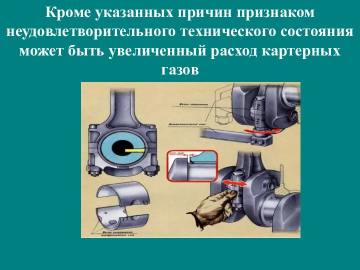 Кроме указанных причин признаком неудовлетворительного технического состояния может быть увеличенный расход картерных газов