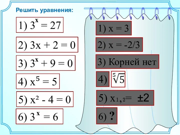 Решить уравнения: 1) x = 3 2) x = -2/3 3)