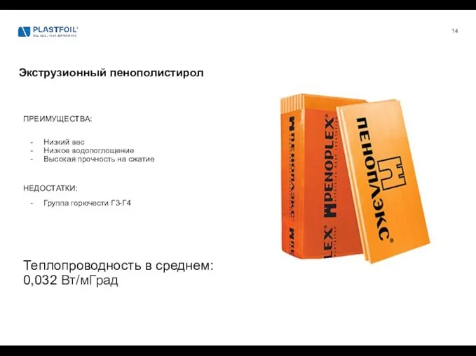 Экструзионный пенополистирол ПРЕИМУЩЕСТВА: Низкий вес Низкое водопоглощение Высокая прочность на сжатие