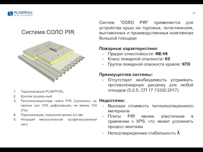 Гидроизоляция PLASTFOIL Крепеж кровельный Теплоизоляционная плита PIR (прочность на сжатие при