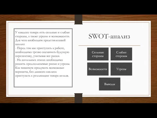 SWOT-анализ У каждого товара есть сильные и слабые стороны, а также