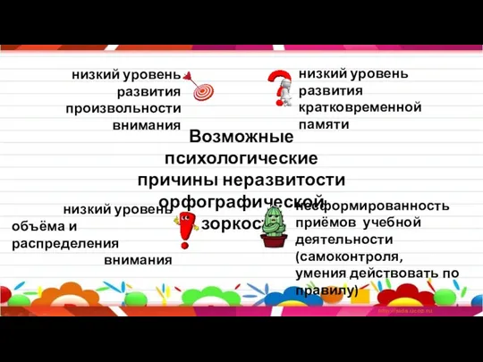 Возможные психологические причины неразвитости орфографической зоркости низкий уровень развития произвольности внимания