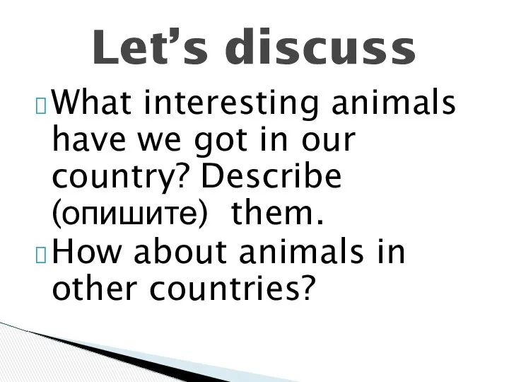What interesting animals have we got in our country? Describe (опишите)