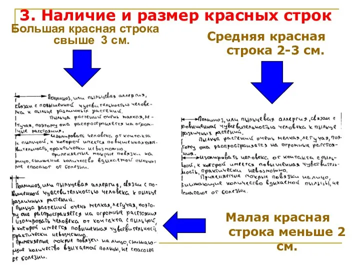 Большая красная строка свыше 3 см. Средняя красная строка 2-3 см.