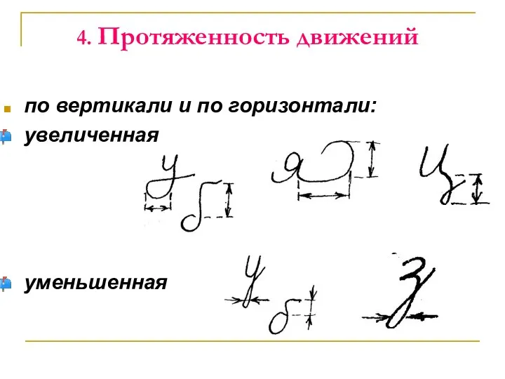 по вертикали и по горизонтали: увеличенная уменьшенная 4. Протяженность движений