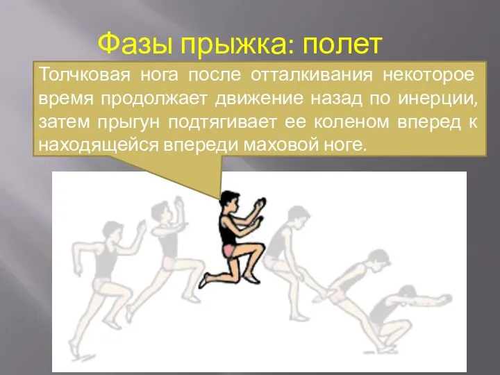 Толчковая нога после отталкивания некоторое время продолжает движение назад по инерции,