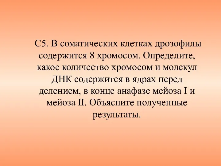 С5. В соматических клетках дрозофилы содержится 8 хромосом. Определите, какое количество