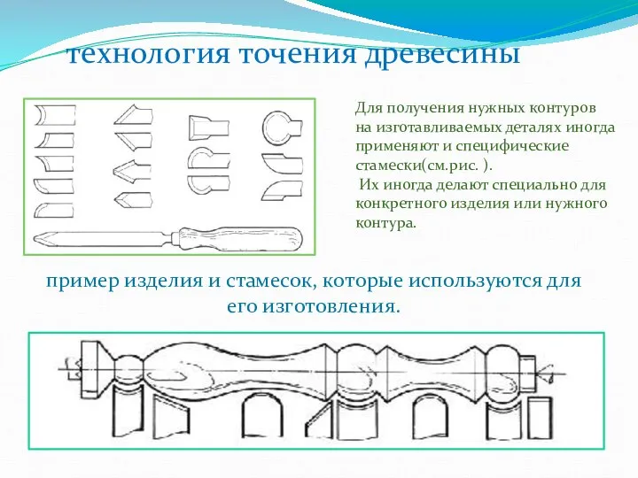 технология точения древесины Для получения нужных контуров на изготавливаемых деталях иногда