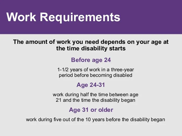 Work Requirements The amount of work you need depends on your