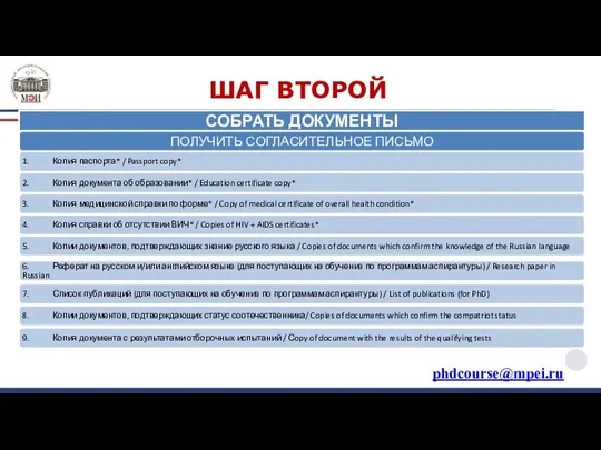 ШАГ ВТОРОЙ phdcourse@mpei.ru