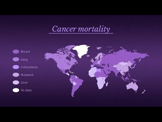 Breast Lung Colorectum Stomach Liver No data Cancer mortality