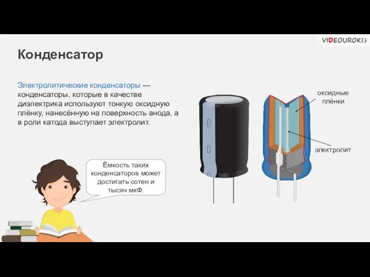 Конденсатор Электролитические конденсаторы — конденсаторы, которые в качестве диэлектрика используют тонкую