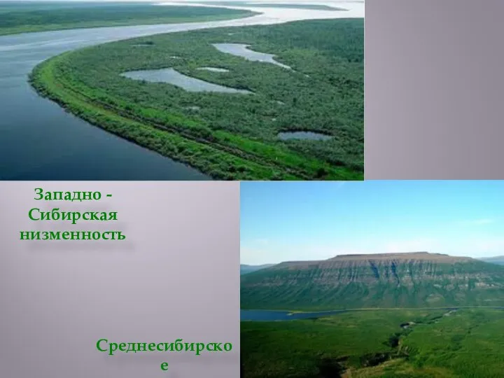 Западно - Сибирская низменность Среднесибирское плоскогорье