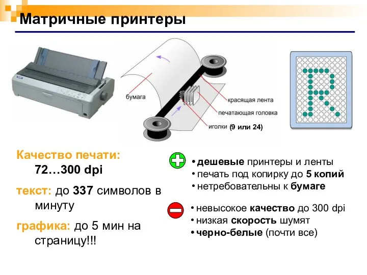 Качество печати: 72…300 dpi текст: до 337 символов в минуту графика: