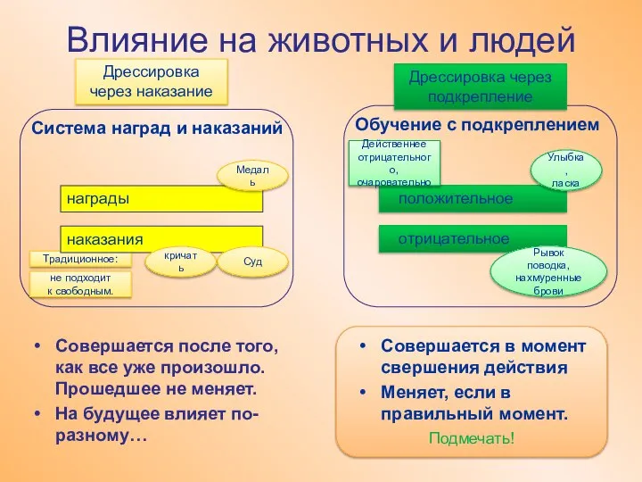 Влияние на животных и людей Совершается после того, как все уже