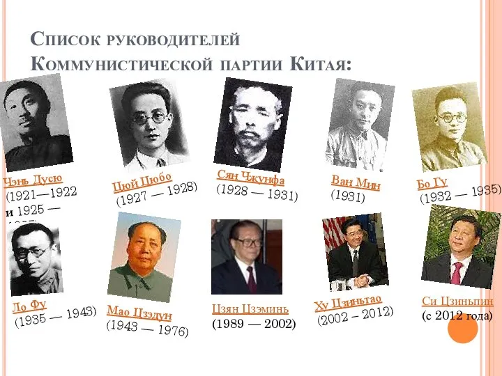 Список руководителей Коммунистической партии Китая: Чэнь Дусю (1921—1922 и 1925 —