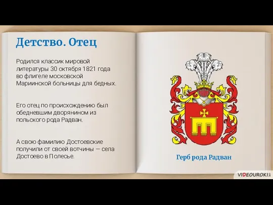 Детство. Отец Родился классик мировой литературы 30 октября 1821 года во