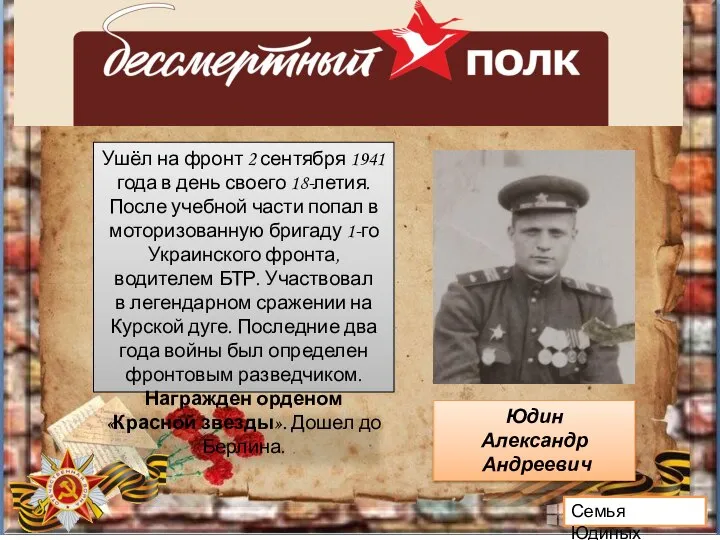 Семья Юдиных Ушёл на фронт 2 сентября 1941 года в день