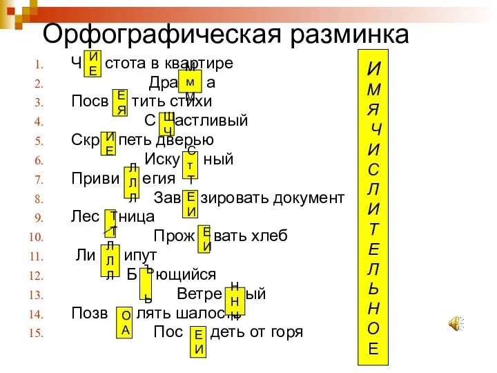 Орфографическая разминка Ч стота в квартире Дра а Посв тить стихи