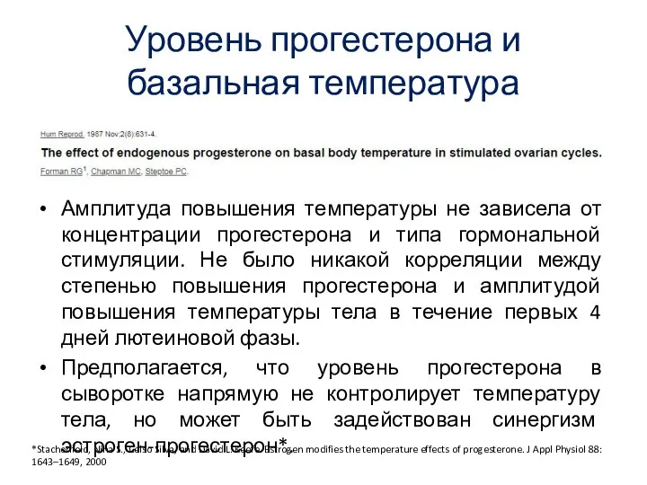 Уровень прогестерона и базальная температура Амплитуда повышения температуры не зависела от