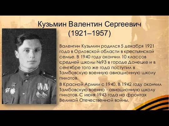 Кузьмин Валентин Сергеевич (1921–1957) Валентин Кузьмин родился 5 декабря 1921 года