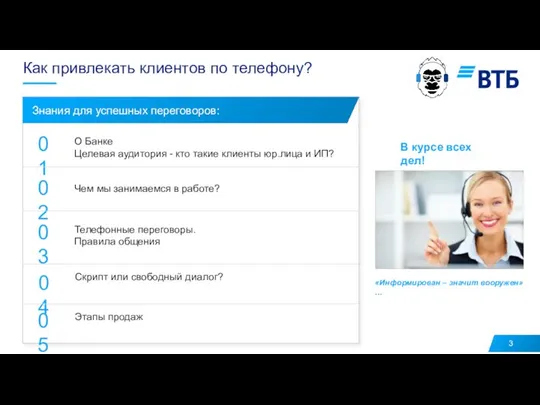 Как привлекать клиентов по телефону? В курсе всех дел! Этапы продаж «Информирован – значит вооружен»…