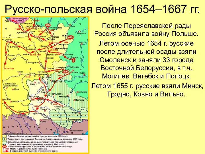 Русско-польская война 1654–1667 гг. После Переяславской рады Россия объявила войну Польше.