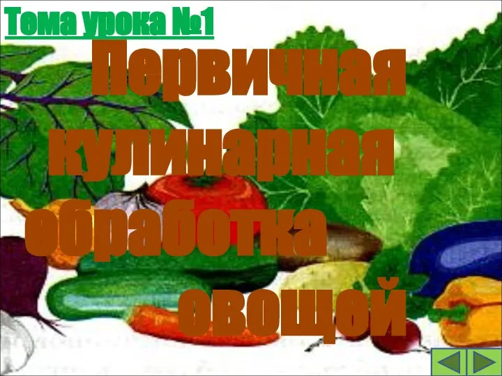 Первичная кулинарная обработка овощей Тема урока №1