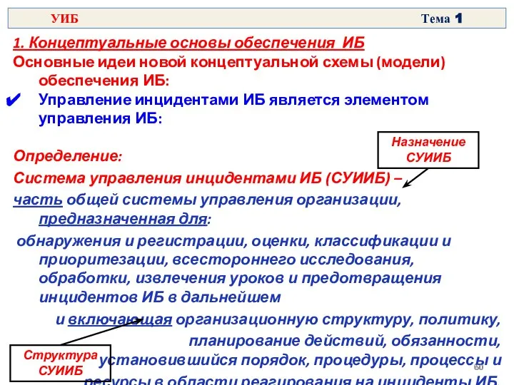 1. Концептуальные основы обеспечения ИБ Основные идеи новой концептуальной схемы (модели)