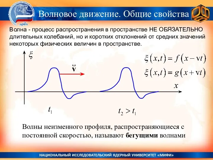 Волны неизменного профиля, распространяющиеся с постоянной скоростью, называют бегущими волнами Волна