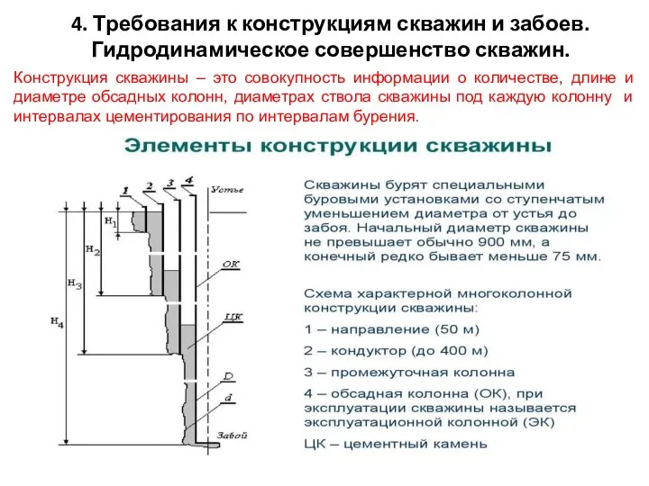 Конструкция скважины – это совокупность информации о количестве, длине и диаметре