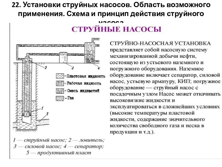 22. Установки струйных насосов. Область возможного применения. Схема и принцип действия струйного насоса