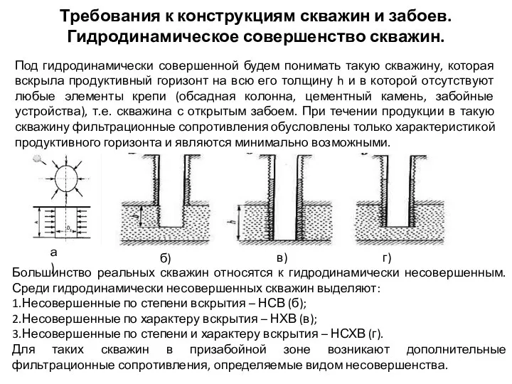 Требования к конструкциям скважин и забоев. Гидродинамическое совершенство скважин. Под гидродинамически