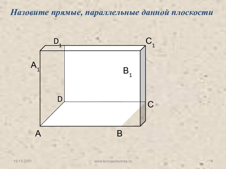 А В С D D1 С1 В1 А1 Назовите прямые, параллельные данной плоскости 19.10.2011 www.konspekturoka.ru