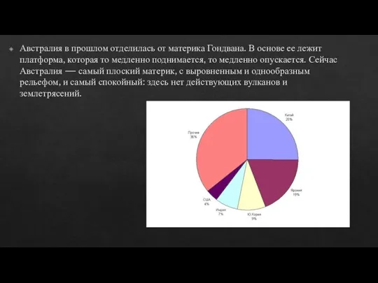 Австралия в прошлом отделилась от материка Гондвана. В основе ее лежит