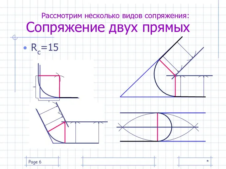 * Page Сопряжение двух прямых Rс=15 Рассмотрим несколько видов сопряжения: